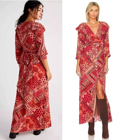 NEW Free People Lennon Dress in Primrose Red Combo Size Small Dainty Romantic - Picture 1 of 13
